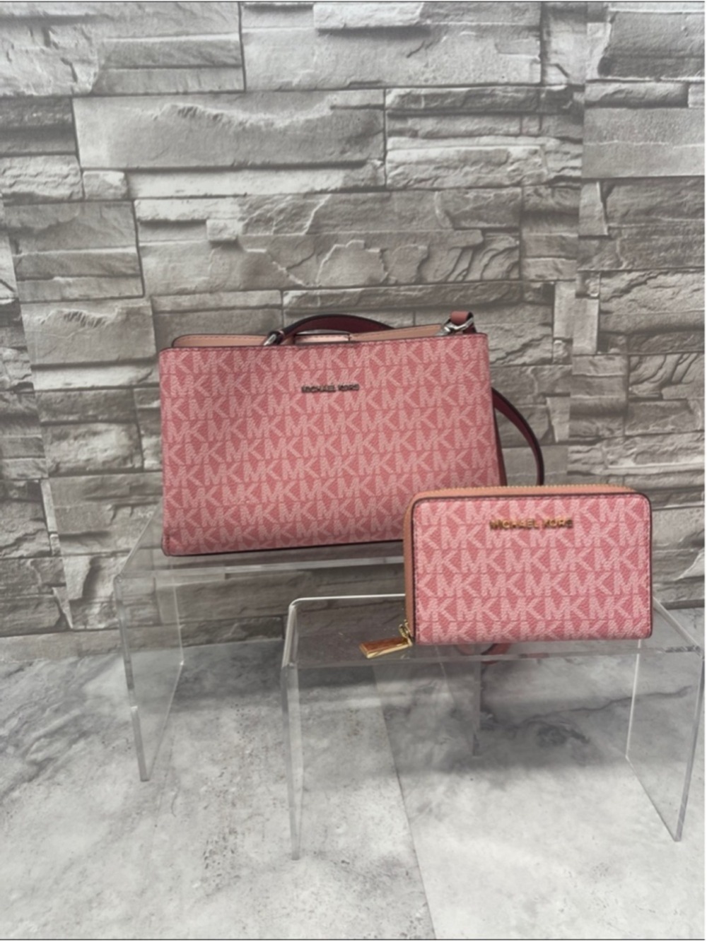 Michael Kors Ruthie Crossbody & Matching Wallet MK Signature Logo Rose Pink - Picture 5 of 15
